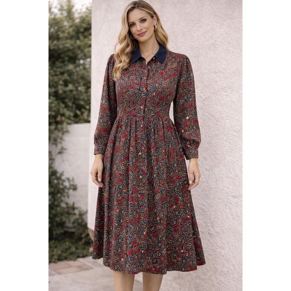 Vintage Eddie Bauer Paisley Shirt Dress Button up Prairie Modest Boho Cottage